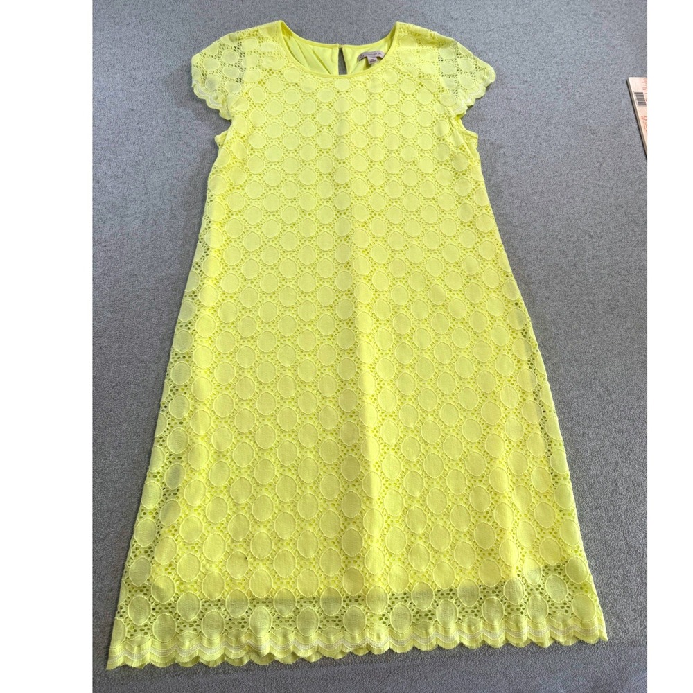 Eyelet Lace Shift Dress Spring Easter Women 10 Yellow Short Sleeve Crew